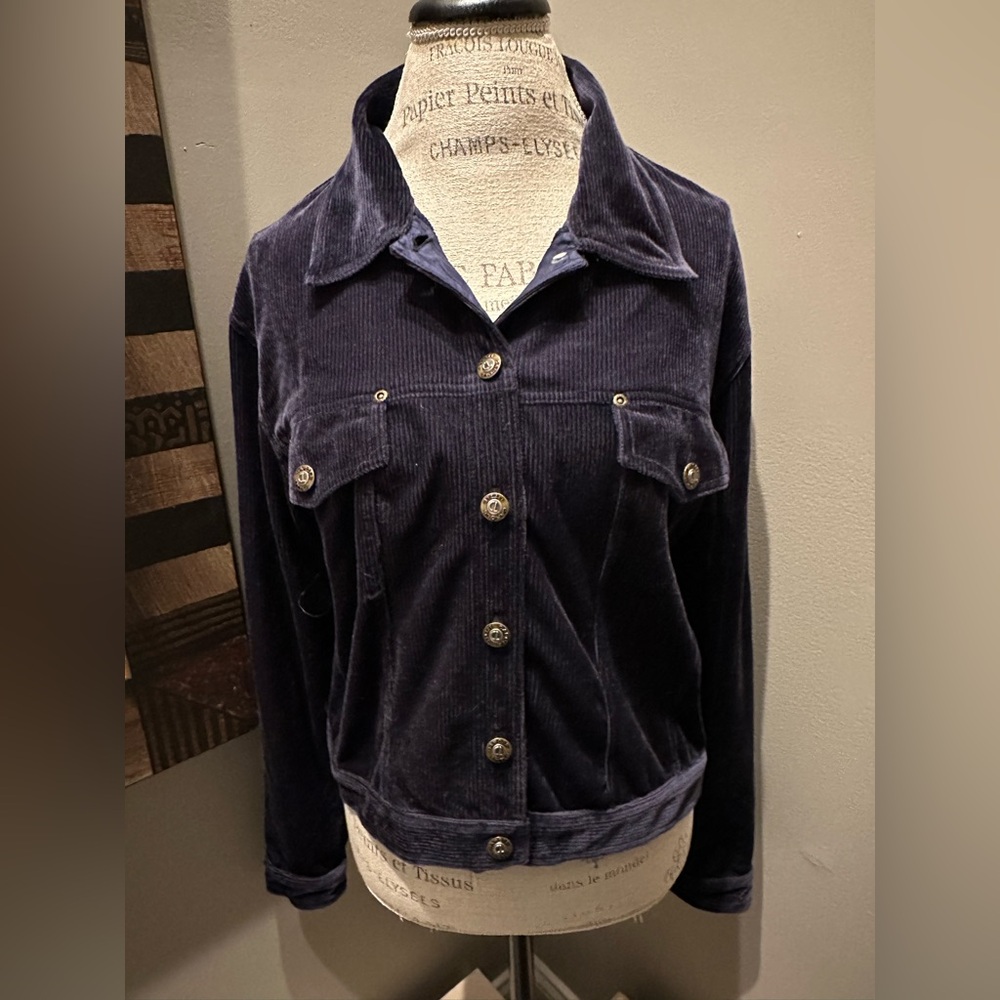 Carole Little Sport Navy Velour/Corduroy Jacket PRISTINE!